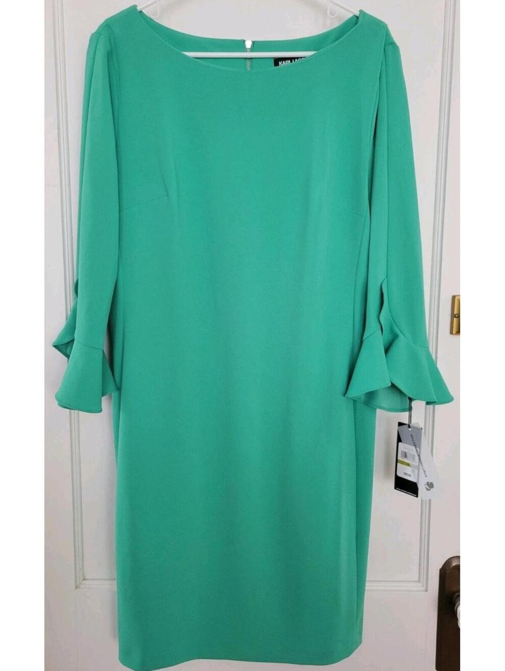 KARL LAGERFELD Paris Kelly Green Tulip Sleeve Dress NWT Size 14